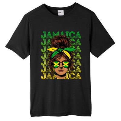 Retro Jamaica Women Messy Bun Jamaican Women Flag Tall Fusion ChromaSoft Performance T-Shirt