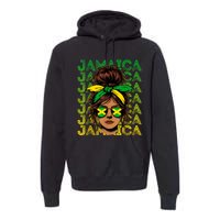 Retro Jamaica Women Messy Bun Jamaican Women Flag Premium Hoodie