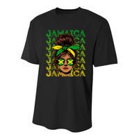 Retro Jamaica Women Messy Bun Jamaican Women Flag Youth Performance Sprint T-Shirt