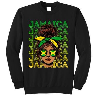 Retro Jamaica Women Messy Bun Jamaican Women Flag Tall Sweatshirt