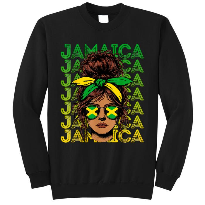 Retro Jamaica Women Messy Bun Jamaican Women Flag Tall Sweatshirt