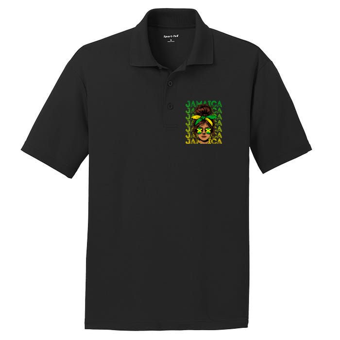 Retro Jamaica Women Messy Bun Jamaican Women Flag PosiCharge RacerMesh Polo