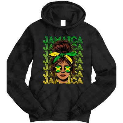 Retro Jamaica Women Messy Bun Jamaican Women Flag Tie Dye Hoodie