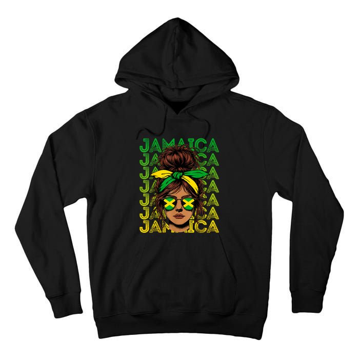 Retro Jamaica Women Messy Bun Jamaican Women Flag Tall Hoodie