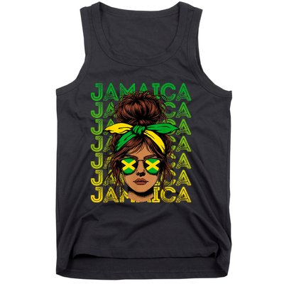 Retro Jamaica Women Messy Bun Jamaican Women Flag Tank Top