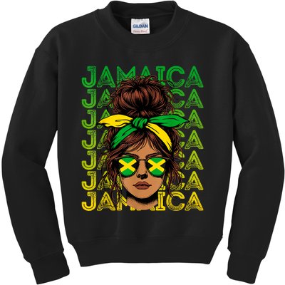 Retro Jamaica Women Messy Bun Jamaican Women Flag Kids Sweatshirt