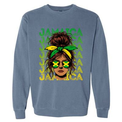 Retro Jamaica Women Messy Bun Jamaican Women Flag Garment-Dyed Sweatshirt