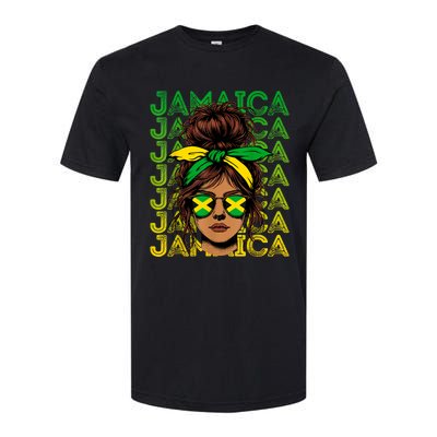 Retro Jamaica Women Messy Bun Jamaican Women Flag Softstyle CVC T-Shirt