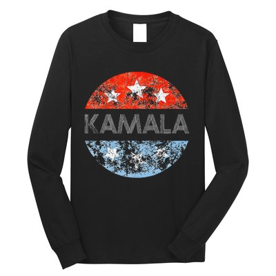 Retro Kamala 2024 Red White And Blue Vintage Button Long Sleeve Shirt