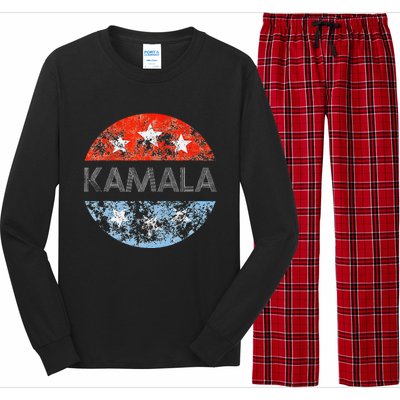 Retro Kamala 2024 Red White And Blue Vintage Button Long Sleeve Pajama Set