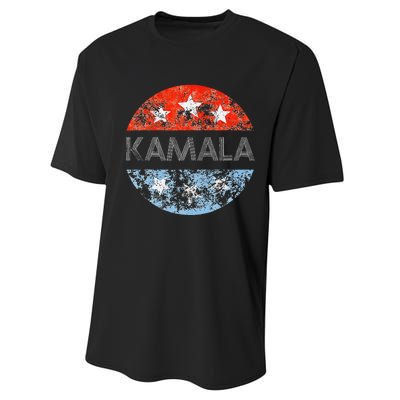 Retro Kamala 2024 Red White And Blue Vintage Button Performance Sprint T-Shirt