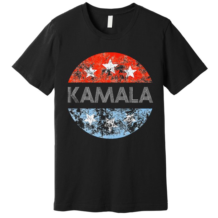 Retro Kamala 2024 Red White And Blue Vintage Button Premium T-Shirt