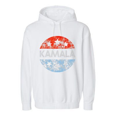 Retro Kamala 2024 Red White And Blue Vintage Button Garment-Dyed Fleece Hoodie