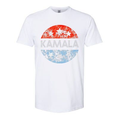 Retro Kamala 2024 Red White And Blue Vintage Button Softstyle CVC T-Shirt