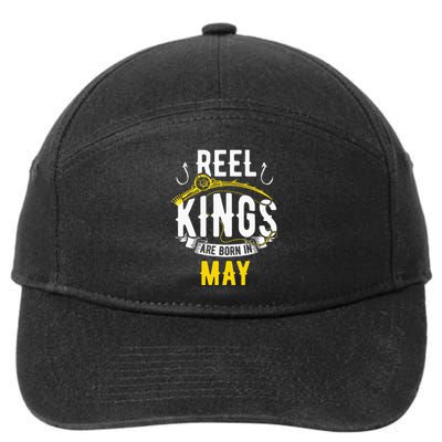 Reel Kings Are Born In May Fishing Birthday 7-Panel Snapback Hat