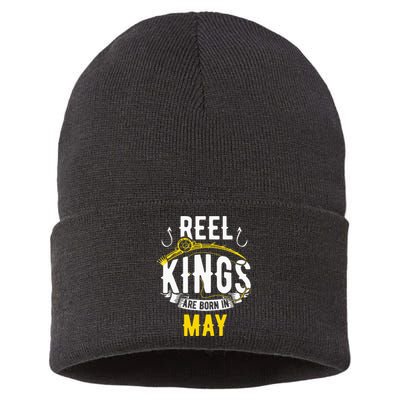 Reel Kings Are Born In May Fishing Birthday Sustainable Knit Beanie