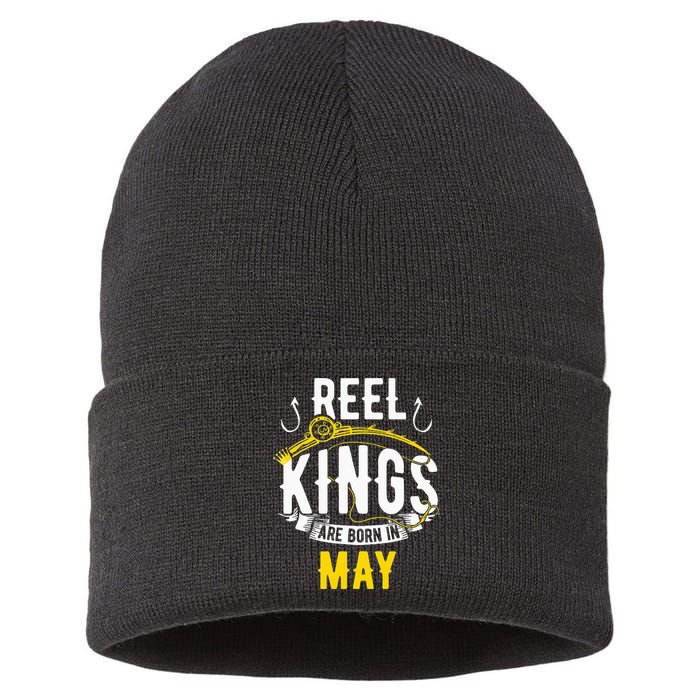 Reel Kings Are Born In May Fishing Birthday Sustainable Knit Beanie