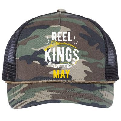 Reel Kings Are Born In May Fishing Birthday Retro Rope Trucker Hat Cap