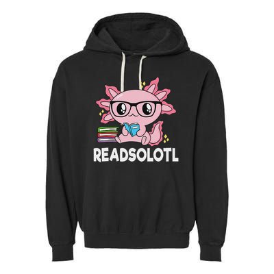 Readsolotl Kawaii Axolotl Book Lover Funny Reading Garment-Dyed Fleece Hoodie