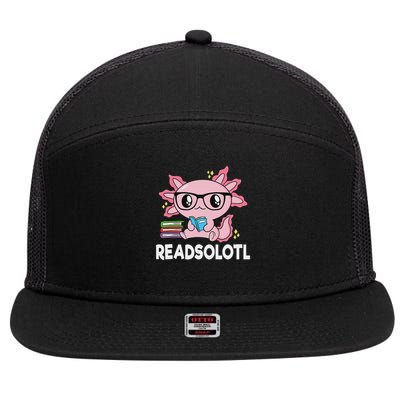 Readsolotl Kawaii Axolotl Book Lover Funny Reading 7 Panel Mesh Trucker Snapback Hat