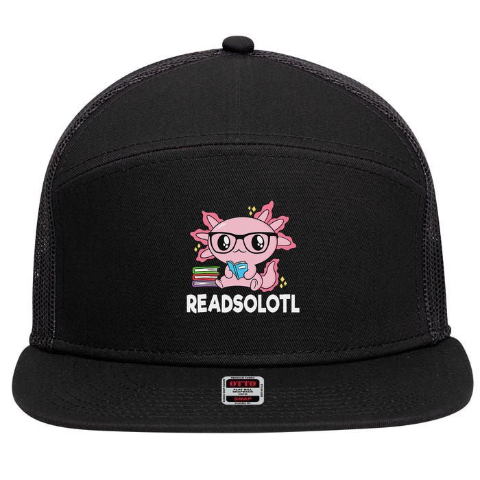 Readsolotl Kawaii Axolotl Book Lover Funny Reading 7 Panel Mesh Trucker Snapback Hat