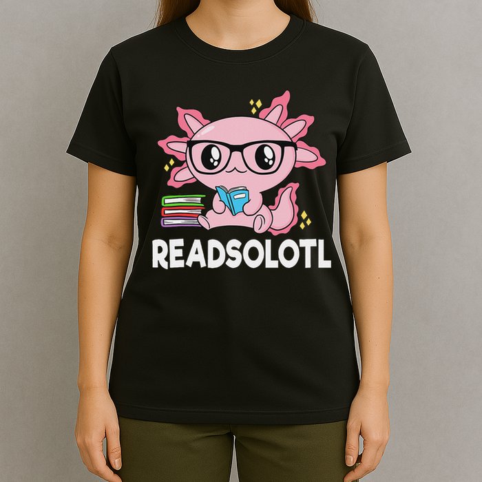 Readsolotl Kawaii Axolotl Book Lover Funny Reading T-Shirt