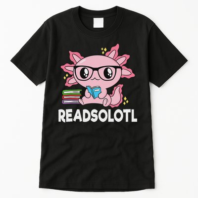 Readsolotl Kawaii Axolotl Book Lover Funny Reading Tall T-Shirt