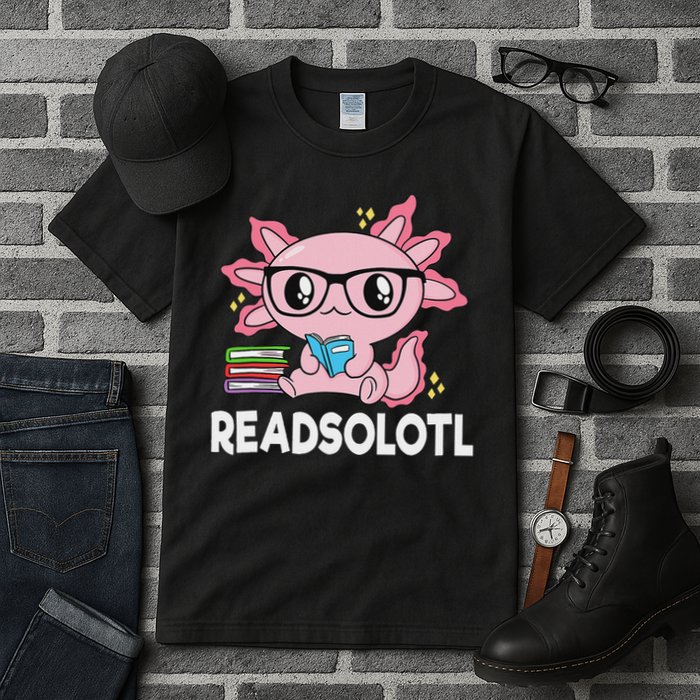 Readsolotl Kawaii Axolotl Book Lover Funny Reading Tall T-Shirt