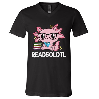 Readsolotl Kawaii Axolotl Book Lover Funny Reading V-Neck T-Shirt