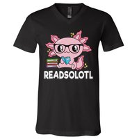 Readsolotl Kawaii Axolotl Book Lover Funny Reading V-Neck T-Shirt