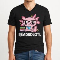 Readsolotl Kawaii Axolotl Book Lover Funny Reading V-Neck T-Shirt