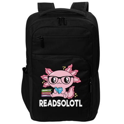 Readsolotl Kawaii Axolotl Book Lover Funny Reading Impact Tech Backpack