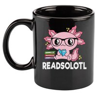 Readsolotl Kawaii Axolotl Book Lover Funny Reading 11oz C Handle Ceramic Mug