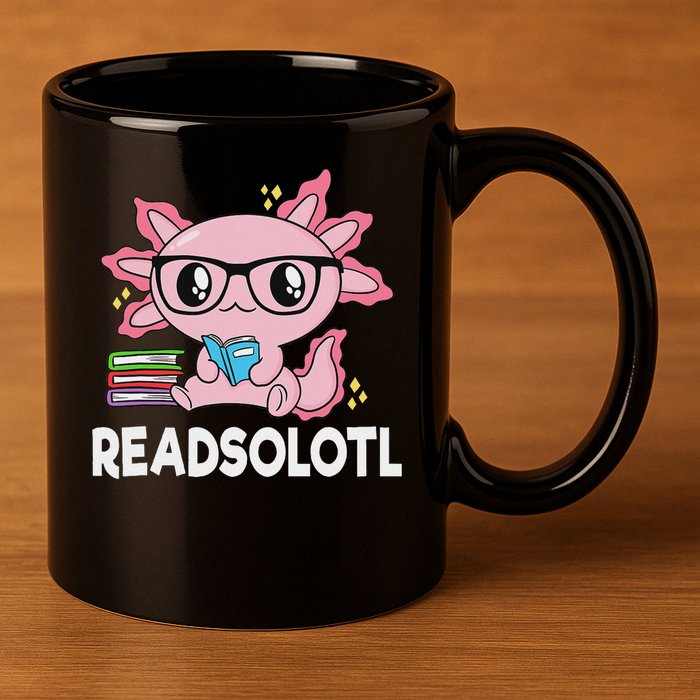 Readsolotl Kawaii Axolotl Book Lover Funny Reading 11oz C Handle Ceramic Mug