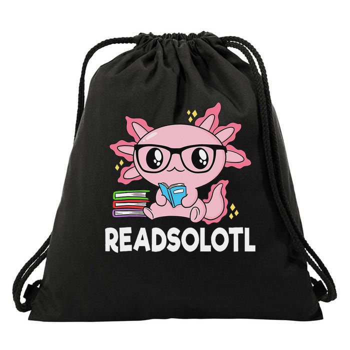 Readsolotl Kawaii Axolotl Book Lover Funny Reading Drawstring Bag