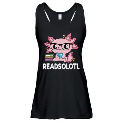 Readsolotl Kawaii Axolotl Book Lover Funny Reading Ladies Essential Flowy Tank
