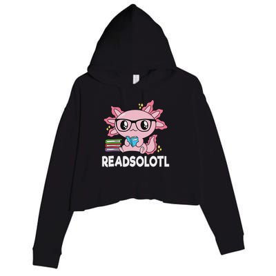 Readsolotl Kawaii Axolotl Book Lover Funny Reading Crop Fleece Hoodie