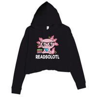 Readsolotl Kawaii Axolotl Book Lover Funny Reading Crop Fleece Hoodie