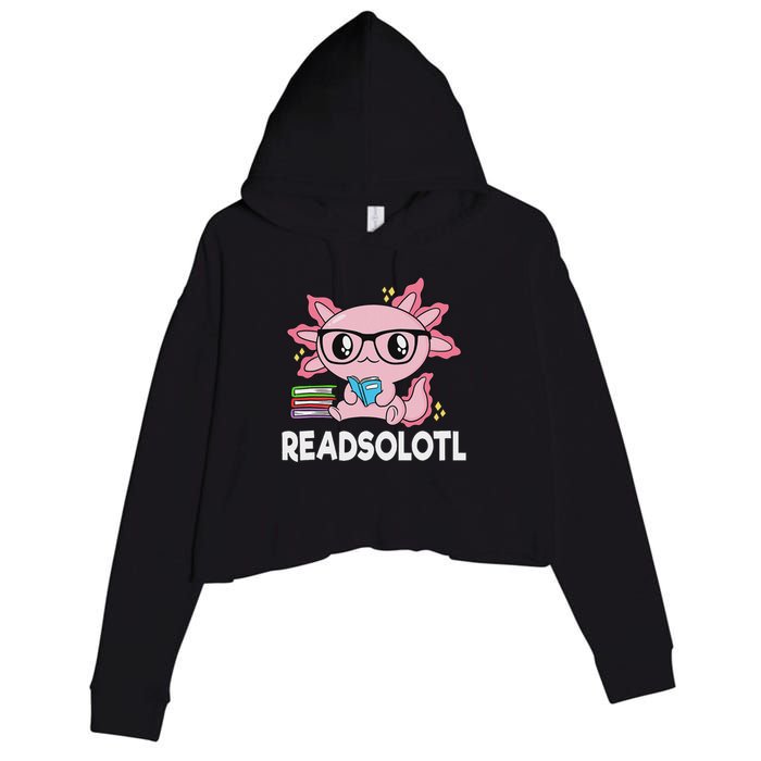 Readsolotl Kawaii Axolotl Book Lover Funny Reading Crop Fleece Hoodie