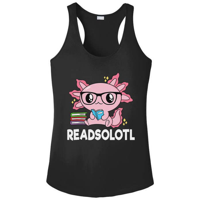 Readsolotl Kawaii Axolotl Book Lover Funny Reading Ladies PosiCharge Competitor Racerback Tank