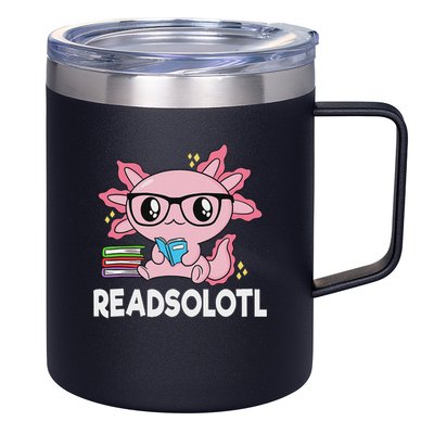 Readsolotl Kawaii Axolotl Book Lover Funny Reading 12oz Stainless Steel Coffee Mug