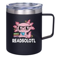 Readsolotl Kawaii Axolotl Book Lover Funny Reading 12oz Stainless Steel Coffee Mug