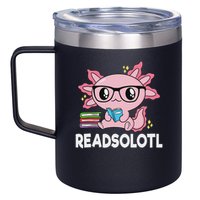 Readsolotl Kawaii Axolotl Book Lover Funny Reading 12oz Stainless Steel Coffee Mug