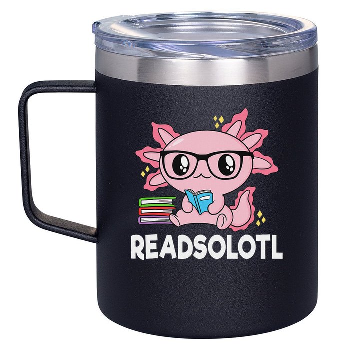 Readsolotl Kawaii Axolotl Book Lover Funny Reading 12oz Stainless Steel Coffee Mug