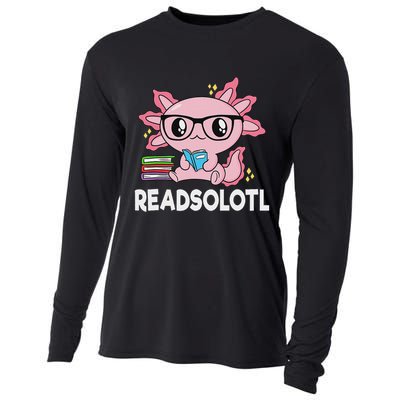 Readsolotl Kawaii Axolotl Book Lover Funny Reading Cooling Performance Long Sleeve Crew