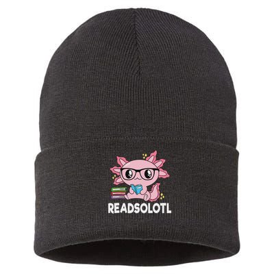 Readsolotl Kawaii Axolotl Book Lover Funny Reading Sustainable Knit Beanie