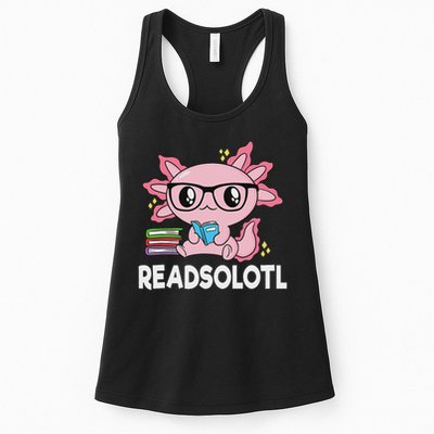 Readsolotl Kawaii Axolotl Book Lover Funny Reading Womens Tank Top