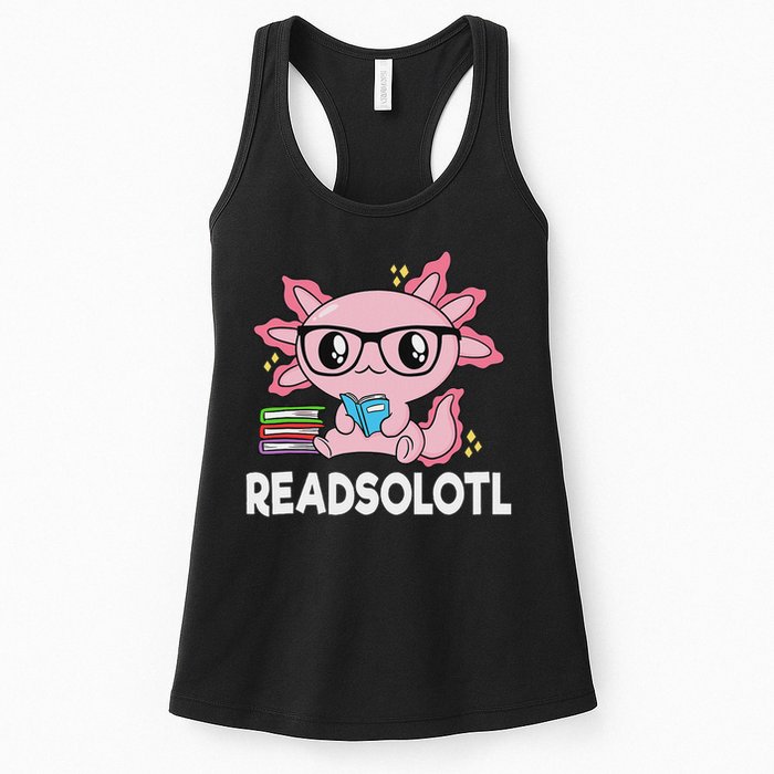 Readsolotl Kawaii Axolotl Book Lover Funny Reading Womens Tank Top