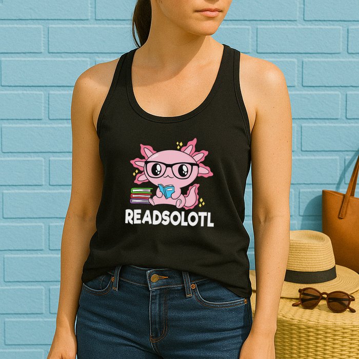 Readsolotl Kawaii Axolotl Book Lover Funny Reading Womens Tank Top