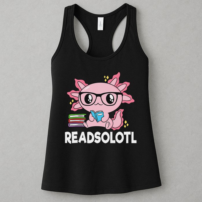 Readsolotl Kawaii Axolotl Book Lover Funny Reading Womens Tank Top